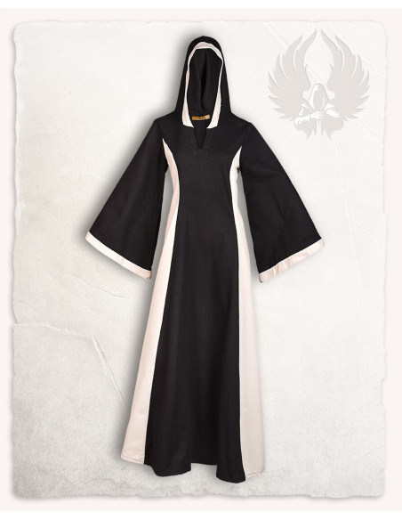 Black-cream medieval dress with hood...