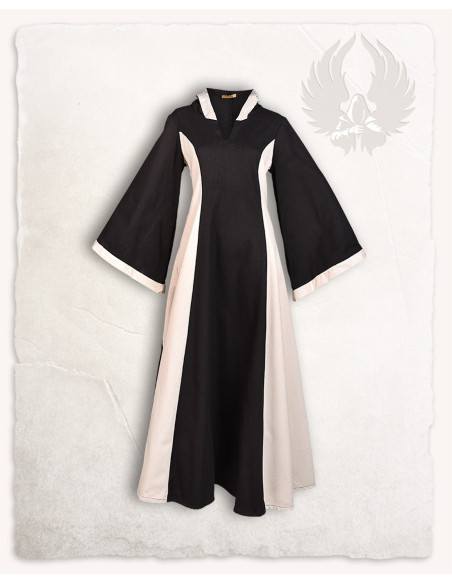 Black-cream medieval dress with hood...