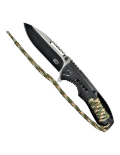 Tactical knife handle green camo cord (total 21.5 cm.)