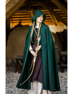 Classic medieval cloak Elinor green color with short... 2