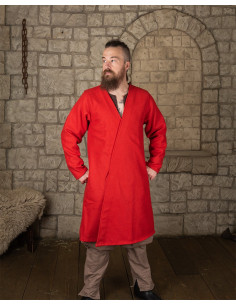 Red wool medieval crossed tunic, Shapur model