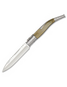 Pocket knife ratchet opening, bull horn handle