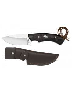Boar hunting knife with leather sheath (length 22.3 cm.)