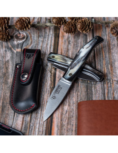 Delta hunting knife, polished bull horn handle (with sheath)