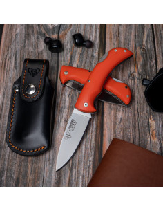 Athenea hunting knife, orange G10 handle (with sheath)