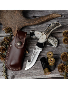 Xena hunting knife, polished stag horn handle (with sheath)