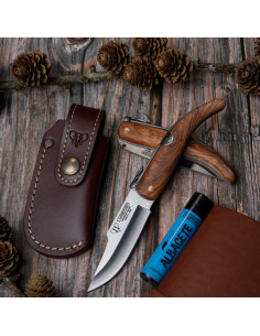Albacete hunting knife, satin natural olive handle