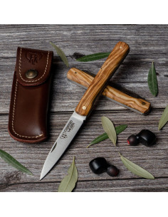Vendetta hunting knife, satin natural olive handle (with...