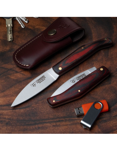 Cudeman hunting knife, satin red stamina handle (with sheath)