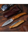 Cudeman hunting knife, satin natural olive handle (with sheath)