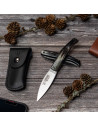 Cudeman hunting knife with sheath, bull horn handle (total 15.5 cm.)