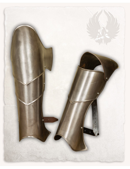 Medieval steel greaves model Vigor