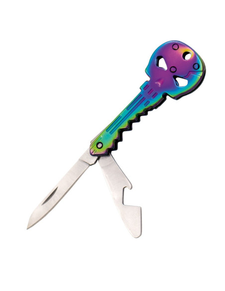 Blue Skull, Knife and Bottle Opener Keychain