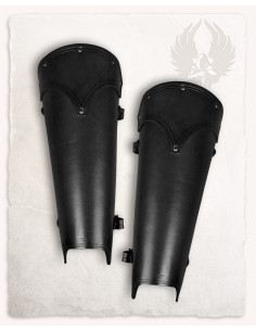 Medieval greaves in black leather León model