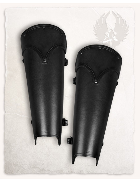 Medieval greaves in black leather...