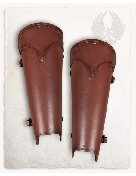 Medieval greaves in brown leather...
