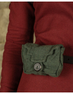 Small medieval belt bag Borchard model, green cotton