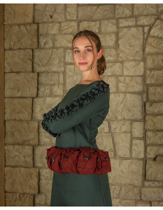 Medieval belt with 5 pockets Borchard model, burgundy color
