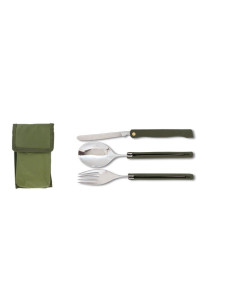 Camping cutlery set with 3 pieces in green