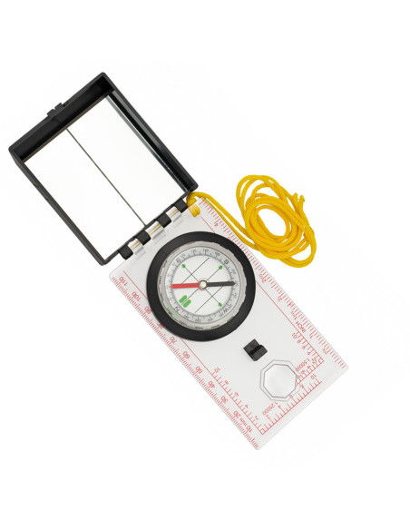 Map compass, magnifying glass and mirror