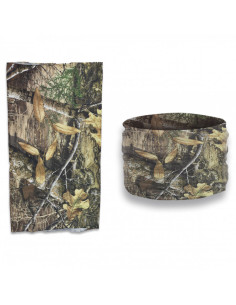 Military neck gaiter with branches for camouflage.