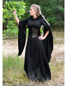 Medieval dress woman trumpet sleeves, black