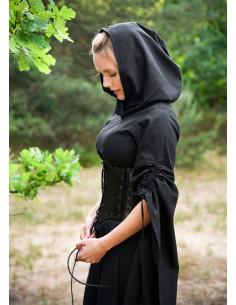 Medieval dress woman trumpet sleeves, black 2