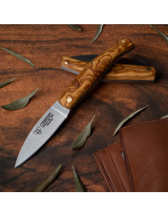 420 steel knife, olive handle, blade 7 cms.
