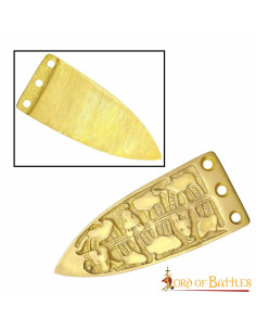Decorative viking belt tip in brass 2