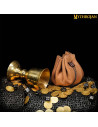 Medieval bag for recreations, gold and dice - light brown