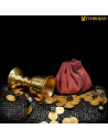 Medieval bag for recreations, gold and dice - red wine