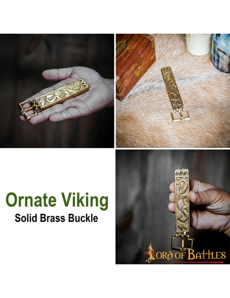 Long brass viking belt buckle