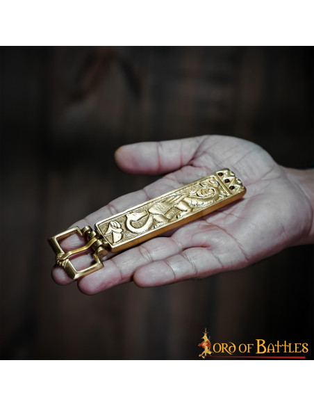 Long brass viking belt buckle