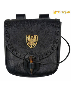 Black medieval adventurer's bag, fanny pack type, with eagle