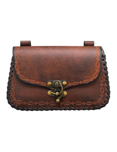 Medieval Sorcerer's bag, fanny pack type, in leather - brown