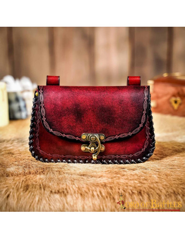 Bag of the Medieval Sorcerer, type fanny pack, in leather - Garnet
