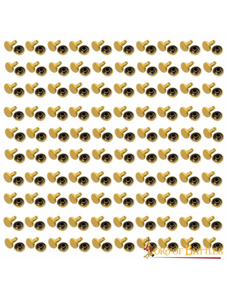 Set of 100 buttons, rivet type, in brass