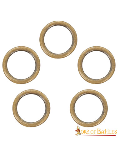 Set of 5 aged brass rings for medieval garments