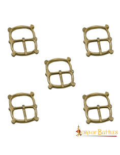 Set of 5 medieval brass buckles for armor straps