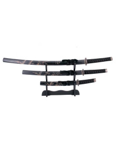 Set of Katana, Wakizashi, and Tanto with Stand:...