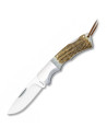 Deer antler handle knife and steel bolster, blade 8 cm.