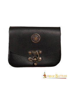 Black medieval leather bag with brass closure
