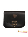 Black medieval leather bag with brass closure