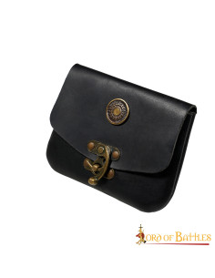 Black medieval leather bag with brass closure 2