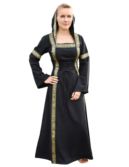 Medieval dress Leonor in black with hood