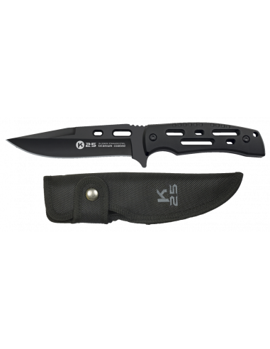 Black K25 tactical knife, blade without serration
