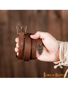 Viking brown narrow belt with buckle and plate