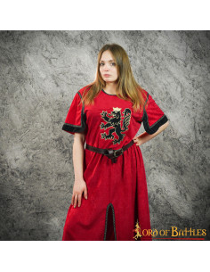 Red medieval tunic with rampant lion