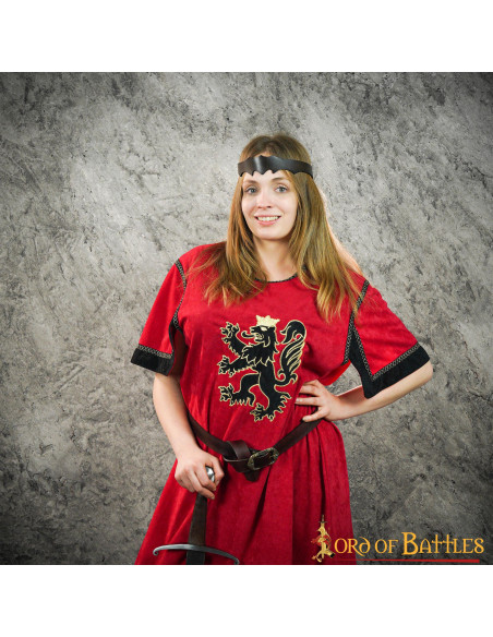 Red medieval tunic with rampant lion Red medieval tunic with rampant lion