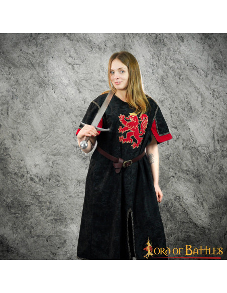Black medieval tunic with rampant lion